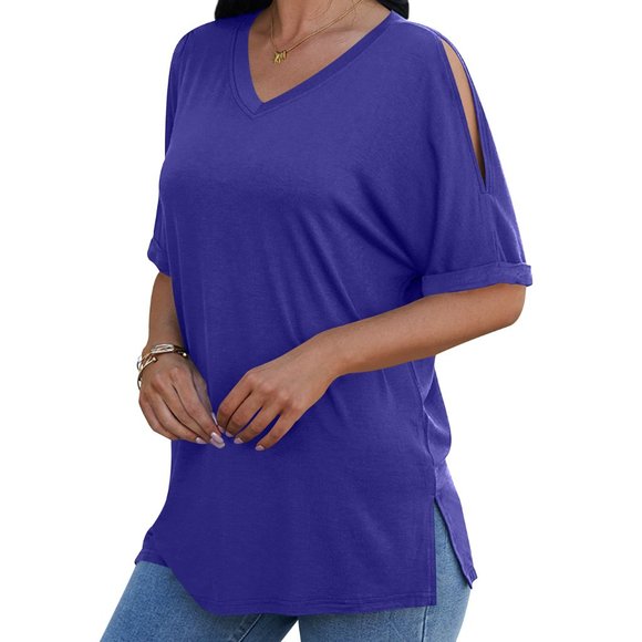 Womens Casual Cold Shoulder Basic Tunic Tops - Picture 5 of 5